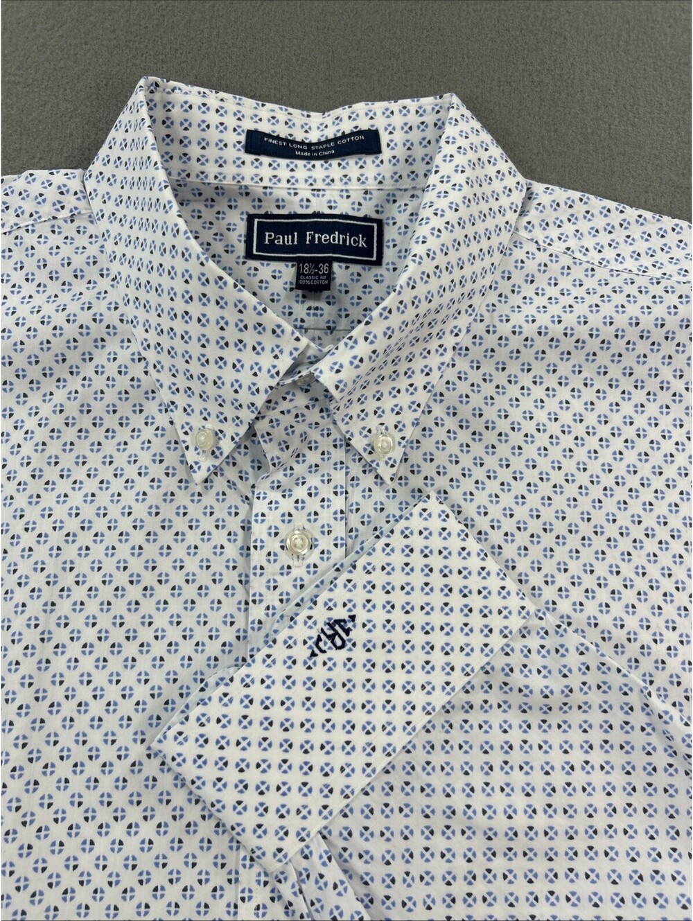 Paul Frederick 18.5–36 NWOT Classic Fit Cotton Blue Print Button-Down Collar